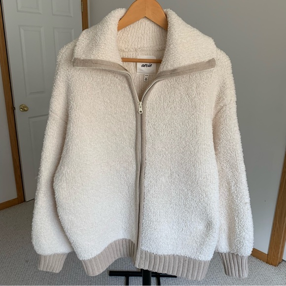 aerie Jackets & Blazers - Aerie Oversized Plush Fleece Teddy Jacket Cream Women’s Medium